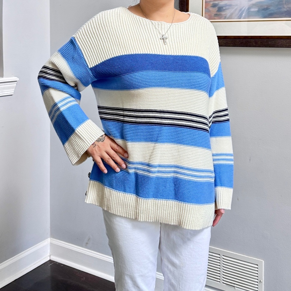 NWT Charter Club blue white striped Sweaters size L